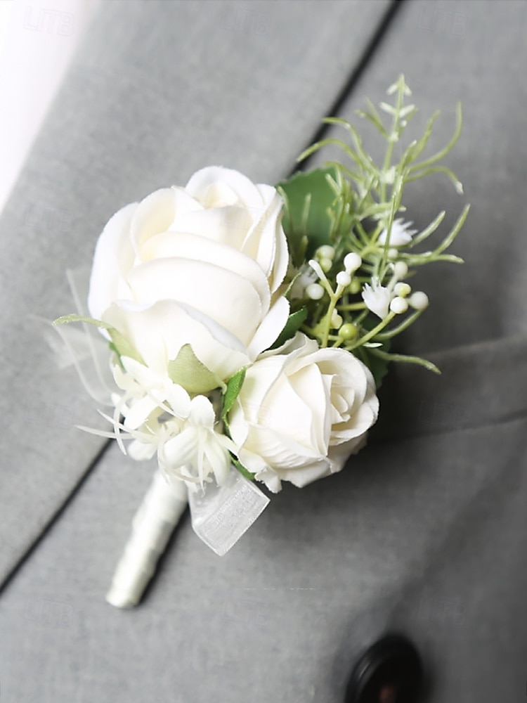 elegant vit ros handled corsage och boutonniere set - konstgjorda blommiga tillbehör för bröllop, tärnor och formella evenemang 2026 - $7.99 –P1