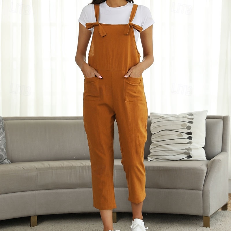 Dam Byxor Jumpsuit Sparkbyxor Lättvikt Ledigt Ankellång Mellanhög midja Slät Ficka Mateial som andas Bekväm Oelastisk Hem Ledigt / vardag Rödvin Mörkgrön Marin Svart Sommar Vår Normal 2025 - $18.99 –P2