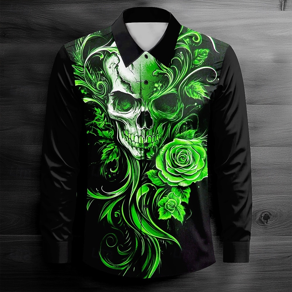 Men's Cool Skulls Casual Shirt Button Up Shirt Long Sleeve Dark Spring Fall Turndown Button Up Red Blue Purple Green Black-white 2025 - $25.99 –P6