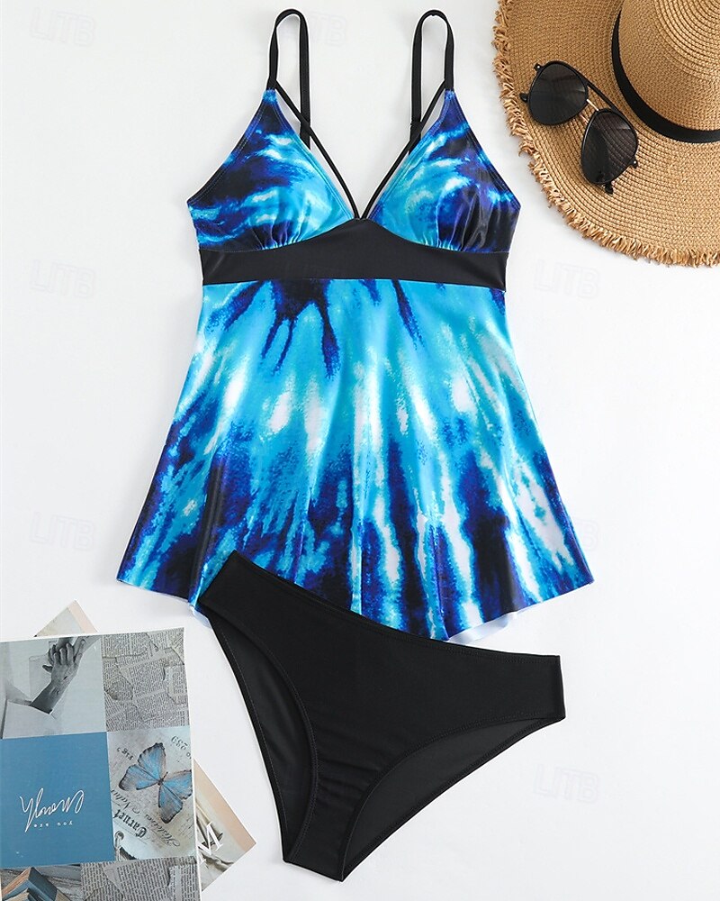 Dames Tankini Tweedelig zwempak V-hals Zwemkleding Zwemkleding Zwart / Wit Wit Ademend Sneldrogend Lichtgewicht Mouwloos - Zwemmen Surfen Strand Zomer Lente Grote maten 2025 - $25.99 –P5