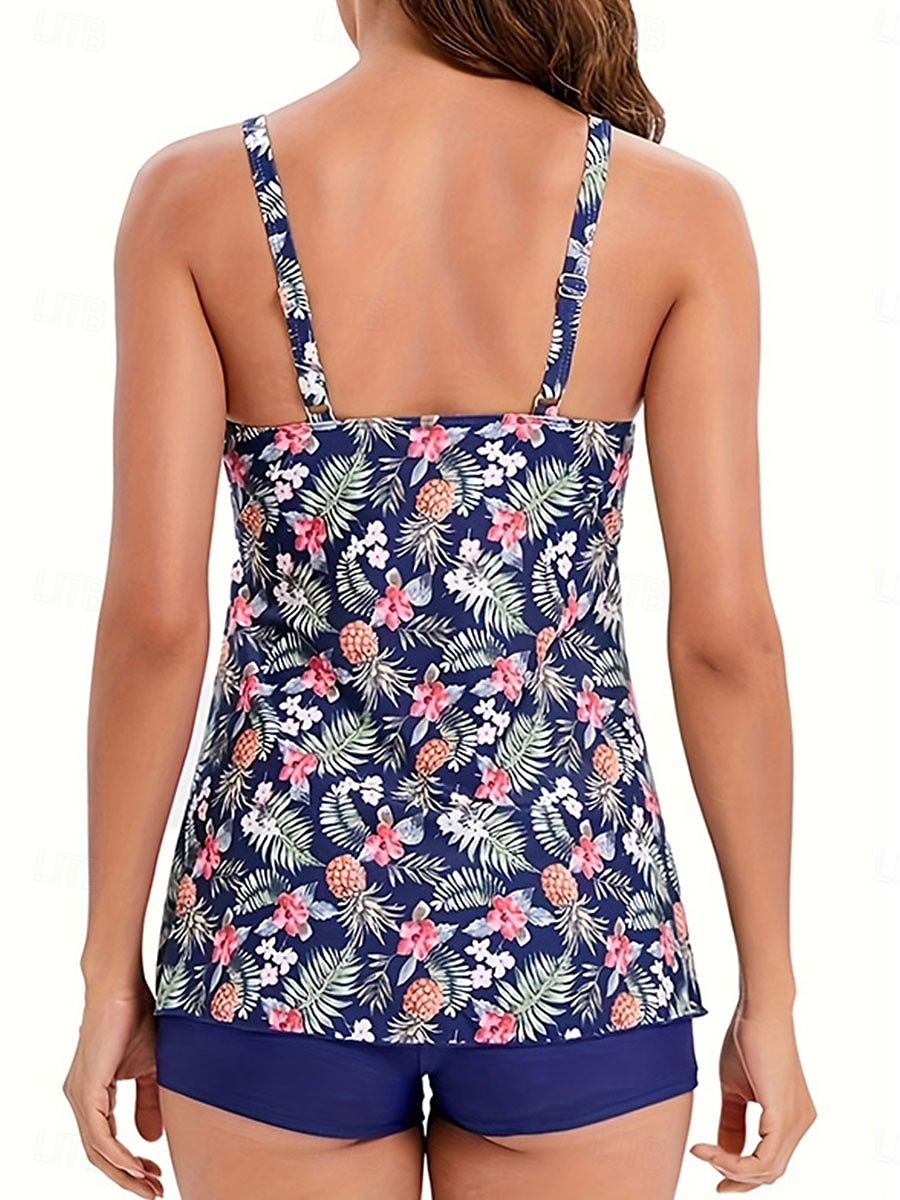 Dam Badkläder Bikini 2 st Pojkeben Baddräkt Öppen rygg Hög midja Smal Semester Standkläder Grafisk U-hals Ärmlös Baddräkter 2025 - $27.99 –P2
