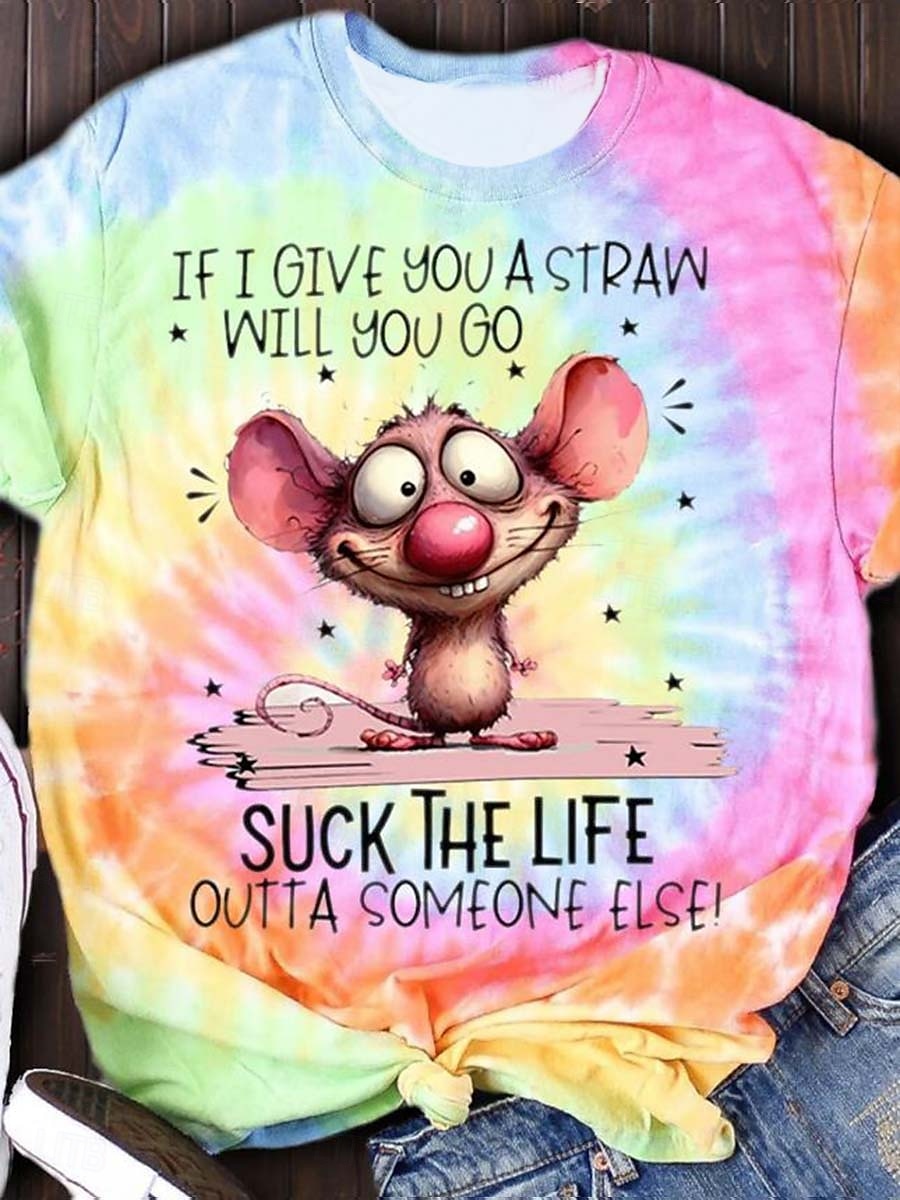 Femme T shirt Tie Dye Lettre Décontractées Manche Courte Col Rond Hauts réguliers du quotidien Imprimer Rose Claire Rouge Bleu Violet Arc-en-ciel Eté de 2025 ? $21.99 –P1