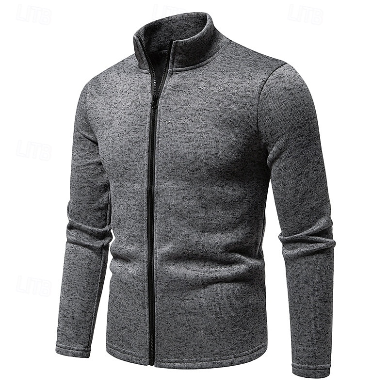 Men's Lightweight Jacket Summer Jacket Casual Jacket Vacation Daily Warm Pocket Fall & Winter Plain Fashion Classic Stand Collar Regular Black White Light Grey Dark Gray Jacket 2025 - $31.99 –P17
