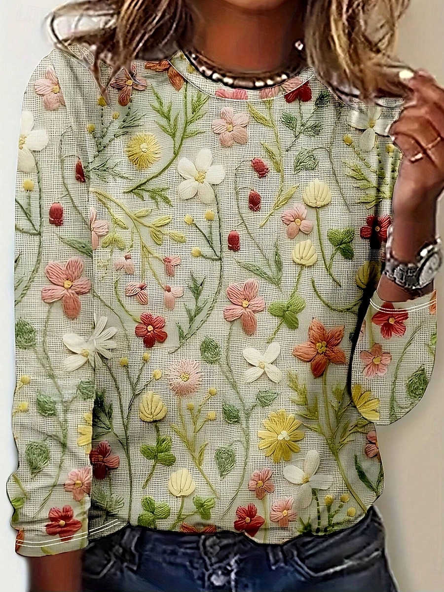 Pentru femei Tricou Floral Grafic Casual Manșon Lung Stil Nautic Topuri obișnuite Zilnic Imprimeu Verde Crud Primăvară Toamnă 2025 - $22.99 –P1