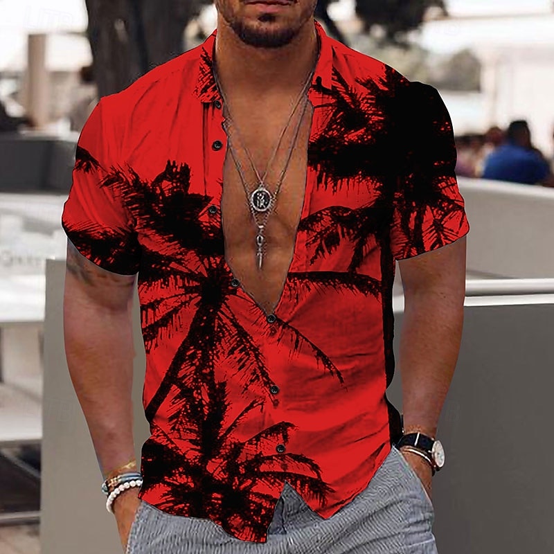 Homme Cocotier Plantes tropicales Chemise Chemise hawaïenne Chemise Aloha Manche Courte Chemise Col rabattu Mode Design Décontractées Extérieur Plein Air Casual Jaune clair Jaune Rose Claire 3D effet de 2025 ? $24.99 –P4