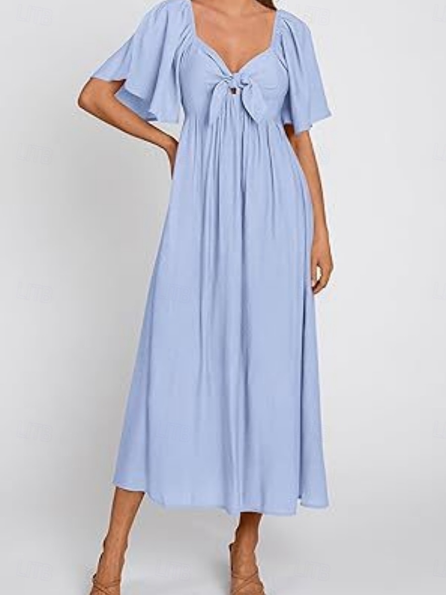 Per donna Vestito longuette Abito casual Abito linea A Moda Essenziale Informale Da mare Giornaliero Standard Liscio Manica corta A V Bianco Azzurro Estate del 2025 a $41.99 –P5