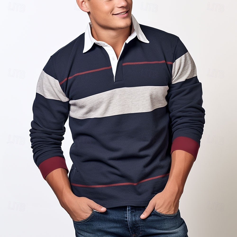 Per uomo A righe Polo da rugby Manica Lunga Magliette polo Camicie con Colletto Abbigliamento Sportivo Casual Scuola All'aperto Athleisure Stampa 3D Primavera Autunno Inverno Blu scuro del 2026 a $29.99 –P1