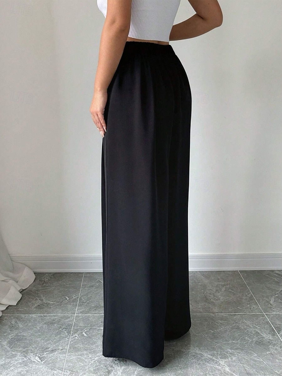 Women's Culottes Wide Leg Elegant Casual Daily Full Length High Waist Inelastic Office Casual Daily Black Summer Spring Fall Regular Fit 2025 - $24.99 –P2