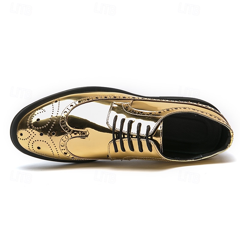 scarpe brogue da uomo in finta pelle verniciata color oro - design classico con lacci a punta per eventi formali, feste e matrimoni del 2025 a $46.99 –P5