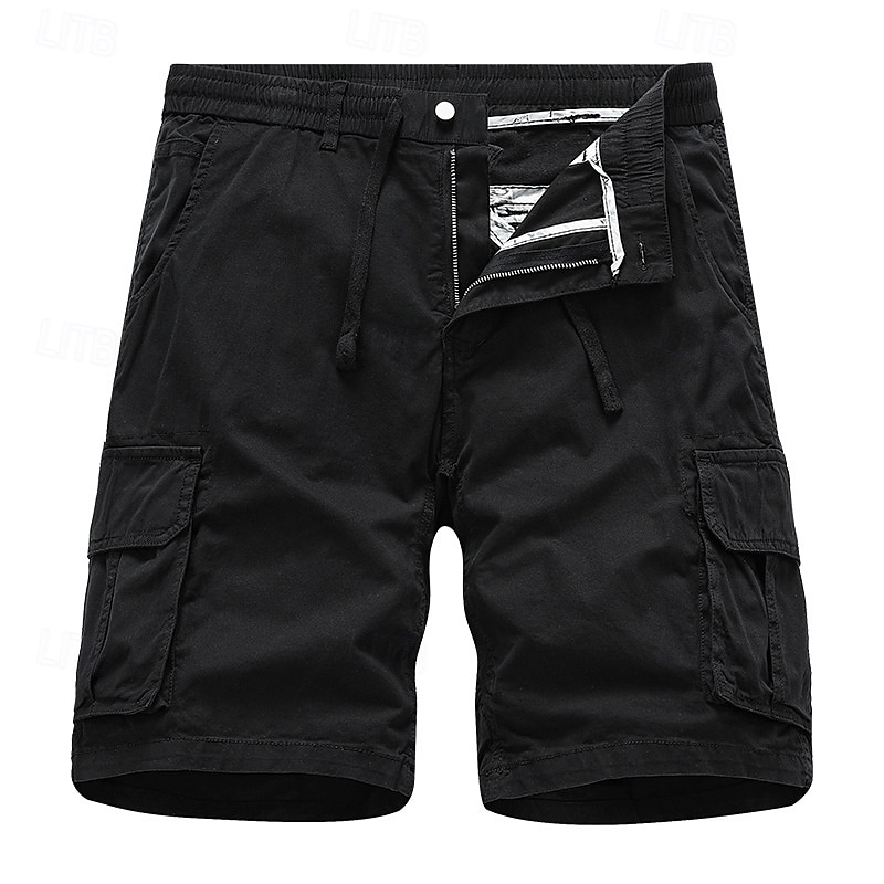 Men's Cargo Shorts Shorts Summer Shorts Drawstring Elastic Waist Multi Pocket Plain Comfort Wearable Knee Length Outdoor Sport Daily Fashion Casual Black Yellow 2025 - $28.99 –P9