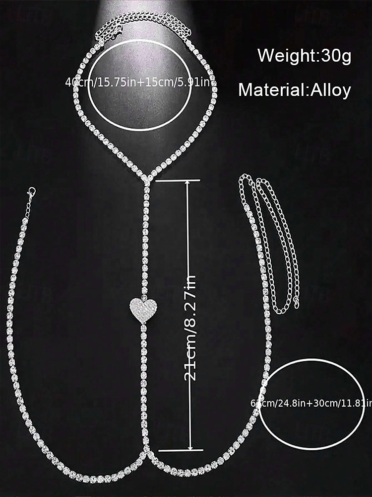 collana con catena per il corpo in strass da donna – ciondolo a cuore, scintillante gioiello a forma di Y per feste, abbigliamento da discoteca o eventi speciali del 2025 a $11.99 –P3