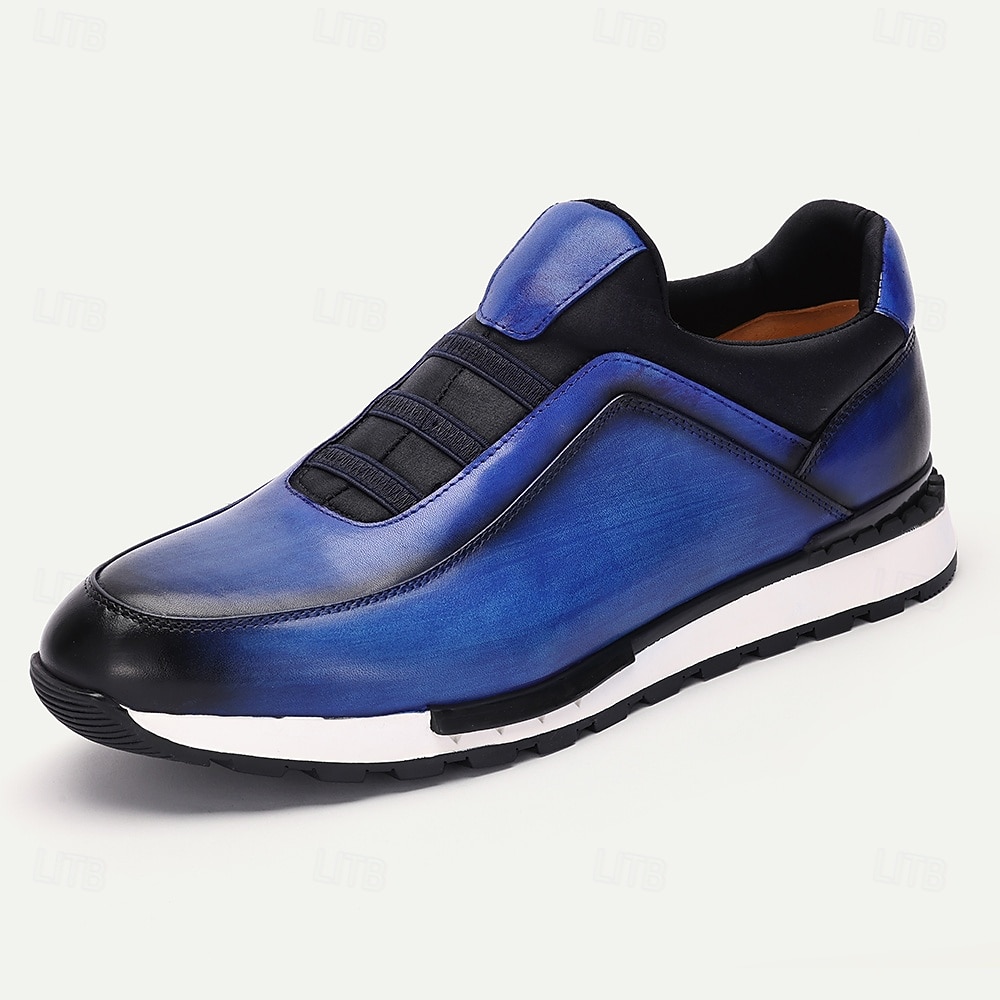 herrsneakers i premiumkohud - luddblå spetsfri design med vadderad sula för vardags- och utomhuskläder 2025 - $94.99 –P2