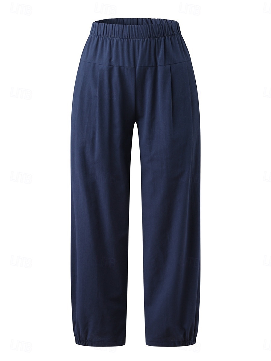 Mulheres Calças de linho de algodão chinês Clássico Casual Comprimento total Cintura Alta Tecido Bolsos Cintura elástica Confortável Macio Micro-Elástica Ao ar livre Rua Azul Preto Claro Cinzento de 2025 por $21.99 –P3