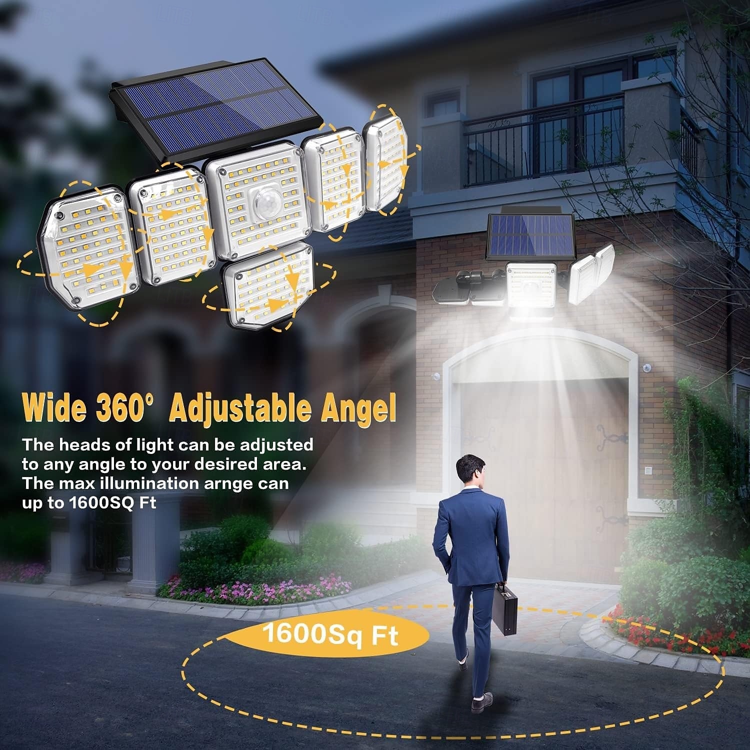 1 шт., уличный водонепроницаемый настенный светильник на солнечных батареях с 6 головками, 256 светодиодных бусин, датчик движения, индукционный светильник для гаража, сада, двора, крыльца, пульт 2026 - $45.99 –P2