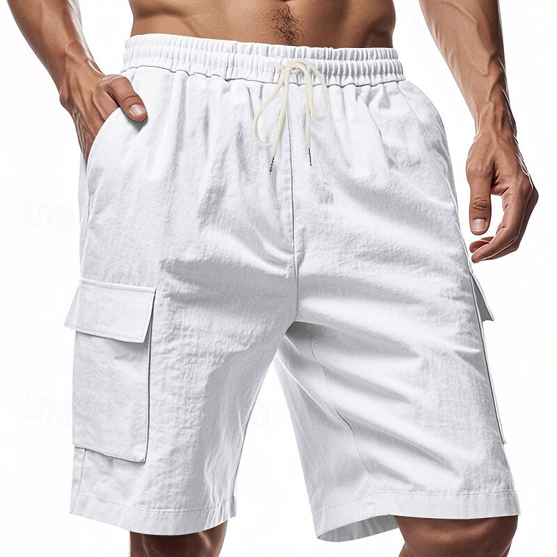 Men's Linen Shorts Summer Shorts Beach Shorts Pocket Drawstring Elastic Waist Plain Comfort Breathable Short Vacation Holiday Beach Hawaiian Boho Black White 2025 - $18.99 –P3