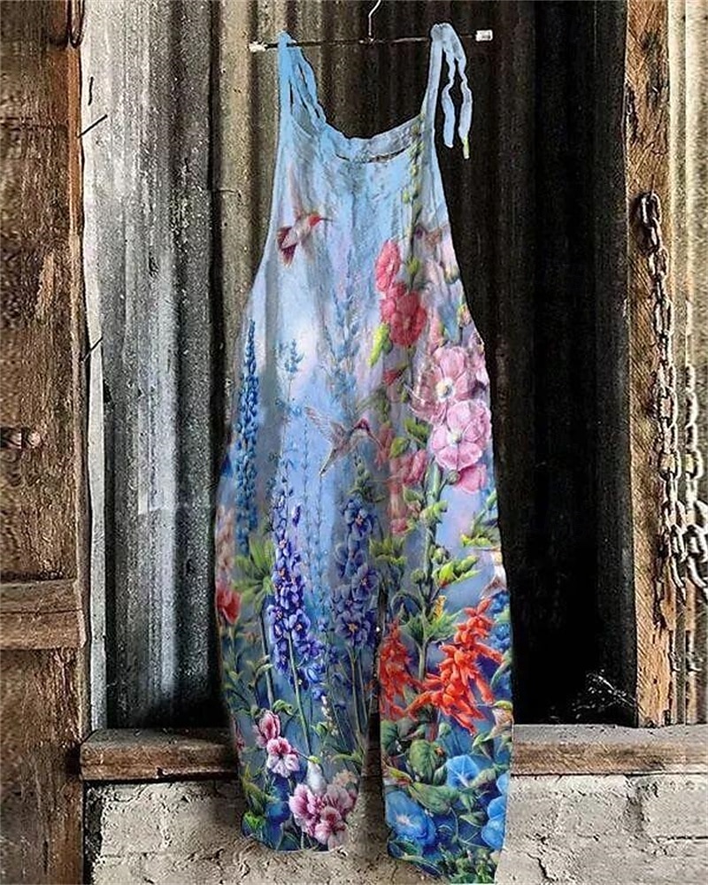 Dam Byxor Jumpsuit Sparkbyxor Lättvikt Ledigt Ankellång Mellanhög midja Blommig Grafisk Tryck Mateial som andas Bekväm Oelastisk Hem Ledigt / vardag Rödvin Azurblå Flodblå Vit Sommar Vår Normal 2025 - $22.99 –P7