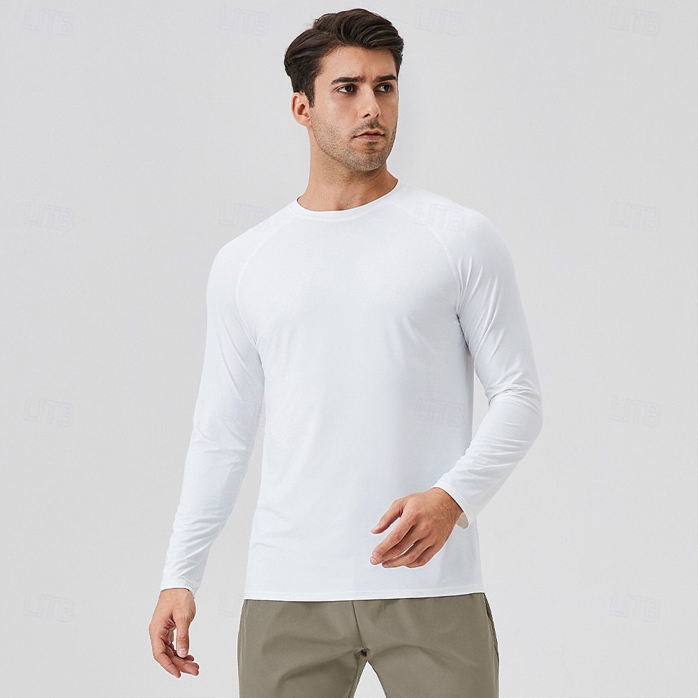 Men's Sun Protection T-shirts Tee Long Sleeve Crew Neck Summer Spring Solid Color Active Crewneck Sports & Outdoor Fishing Light Blue Black White Top Tee for Men 2025 - $22.99 –P8