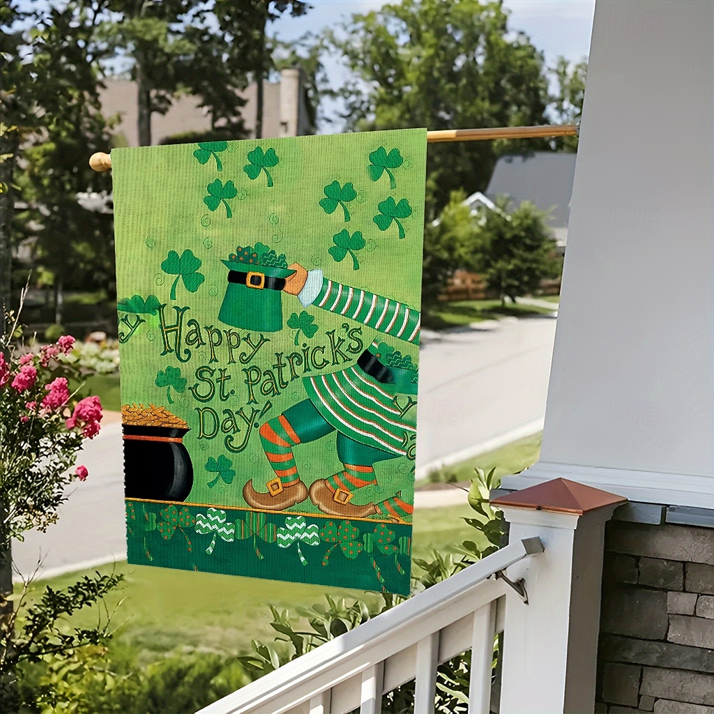 2026年 聖パトリックの日 ガーデンフラッグ 12x18インチ 屋外装飾 ウェルカムガーデンパティオフラッグ 幸運のシャムロック 金の小人 ヤードフラッグ 両面 ホリデー 屋外フラッグ 1個  コレクション – $10.99 –P1