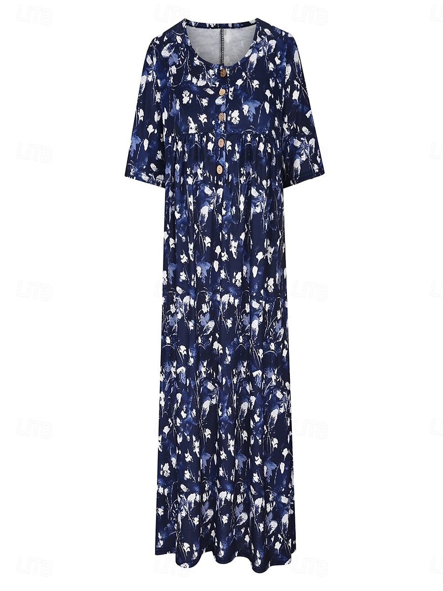 Naisten Midimekko Rento mekko A linjainen mekko Boho-mekko Tyylikäs Vapaa-aika Loma Päivittäin Deitti Loose Fit Kukka Lyhythihainen Tiukka pyöreä kaula-aukko Laivaston sininen Harmaa Kesä Kevät 2025 - $27.99 –P5