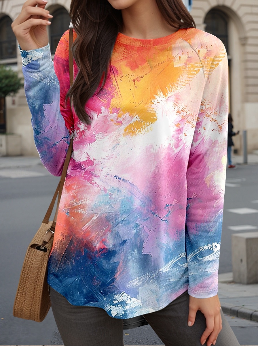 Per donna Maglietta Blocco di colori Moda Casual Manica Lunga Girocollo Top lunghi Quotidiano Stampato Rosa Autunno Inverno del 2025 a $24.99 –P3