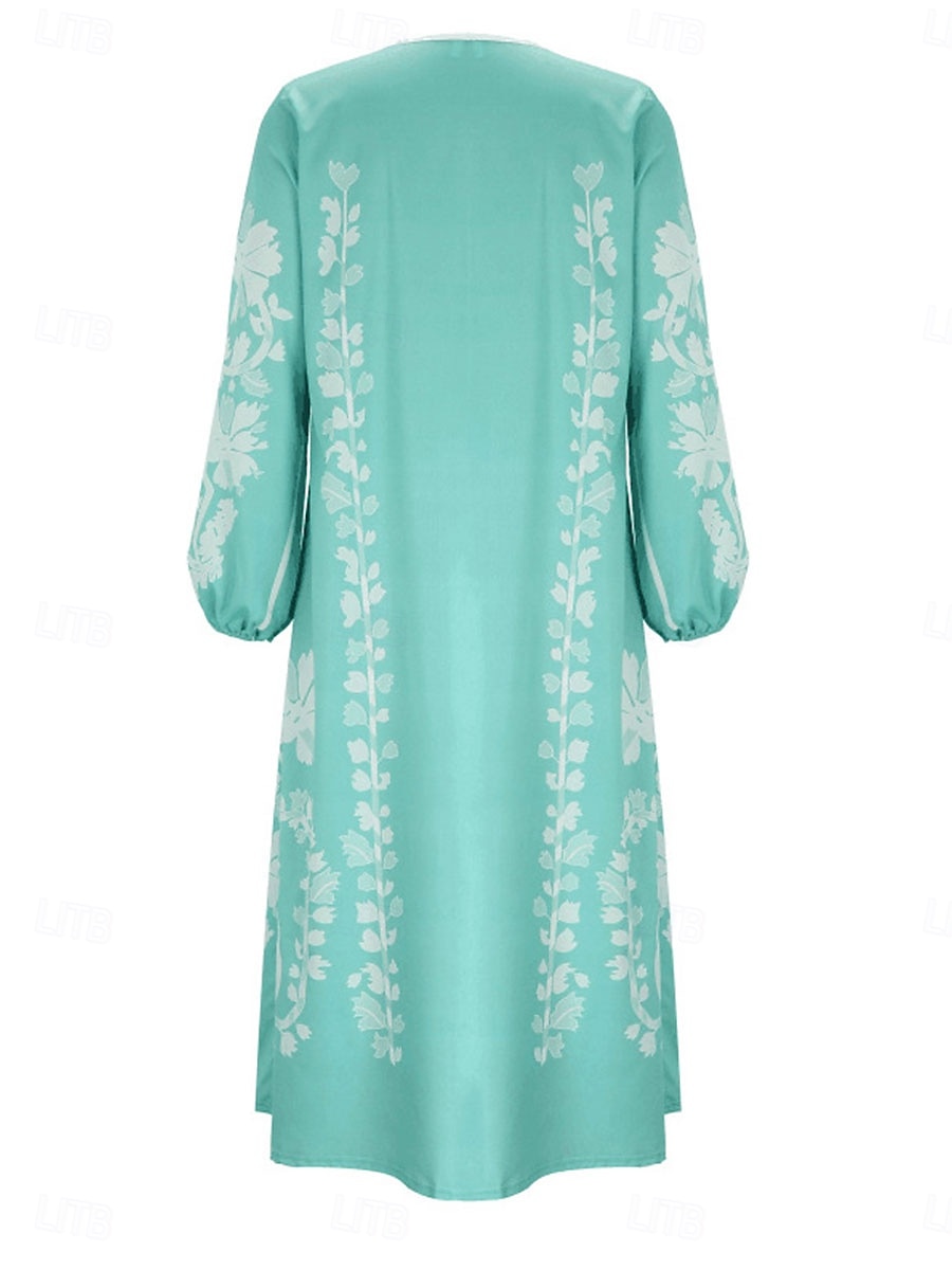Pentru femei Rochie Maxi Rochie casual Rochie A line Rochie Boho Stilat Casual Vacanță Zilnic Dată Potrivire Largă Grafic Manșon Lung În V Roșu-aprins Albastru Deschis Primăvară Toamnă 2025 - $31.99 –P3