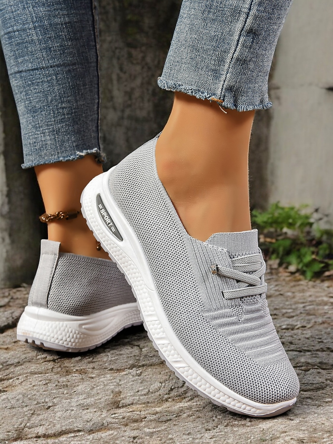 adidași de damă gri din tricot cu talpă cu pernă de aer – pantofi ușori și respirabili pentru mers, călătorii și ținute casual 2025 - $19.99 –P6