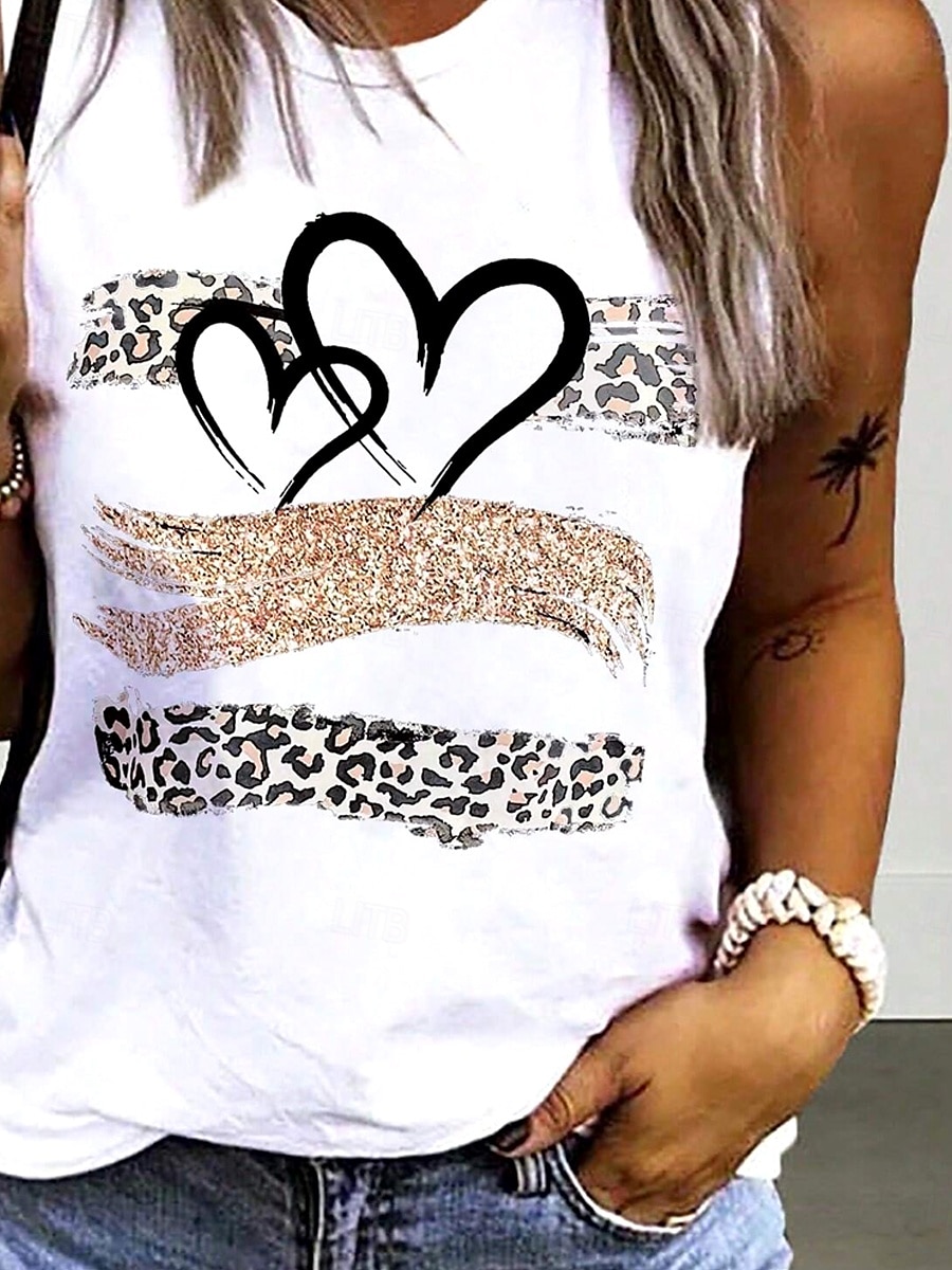 Débardeur Femme Camisole Coeur Mode Sans Manches Col Ronde Hauts Réguliers Quotidien Week-end Imprimé Blanc Été de 2025 ? $19.99 –P2