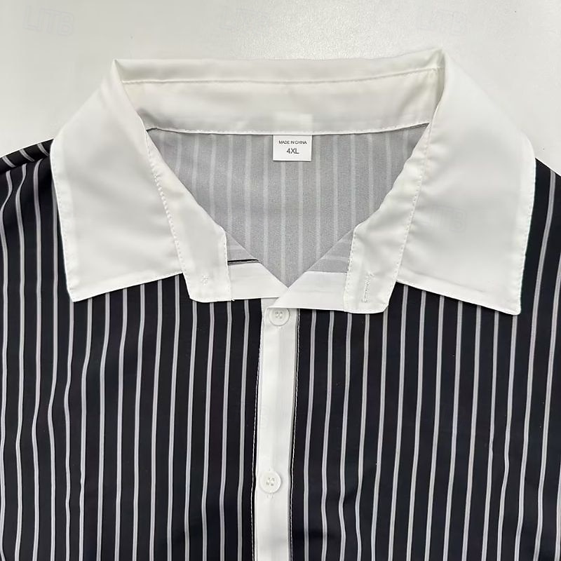 Herrenhemd Langarmhemd Freizeithemd blau gestreiftes Hemd Kontrastkragen Sommerhemd Button-Up-Hemd Polyester schwarz blau lila orange Streifen Revers Urlaub hawaiianische Kleidung Bekleidung Mode 2025 - $8.59 –P1