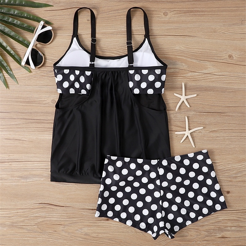 Femme Tankini Maillot De Bain Deux Pièces Bretelles Croisées Maillots de Bain Tache Maillots de Bain Noir Rouge Respirable Séchage rapide Poids Léger Sans Manches - Natation Surf Plage Eté Printemps de 2025 ? $26.99 –P4