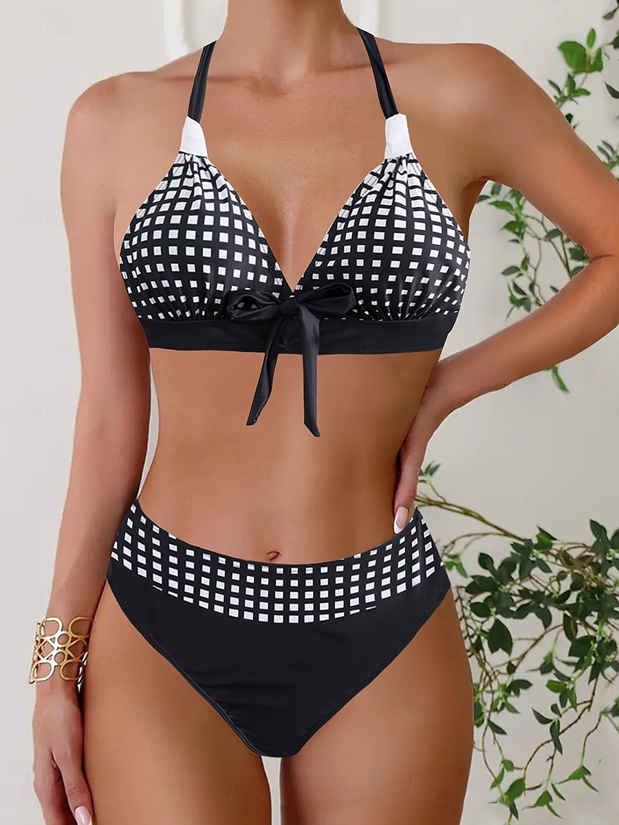 Dame Badetøy Bikini 2 stk Frekk Badedrakt Åpen rygg Tynn Ferie Strand Klær Grafisk V-hals Ermeløs Badedrakter 2025 - $27.99 –P1