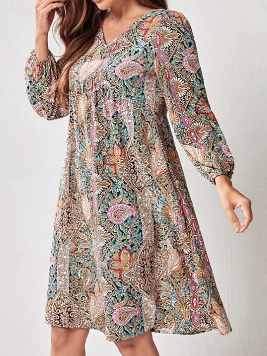 Damen Minikleid Vintage-Kleid A Linie Kleid Boho-Kleid Stilvoll Brautkleider schlicht Urlaub Täglich Regular Fit Blumen Langarm V Ausschnitt Rote Sommer 2025 - $31.99 –P3