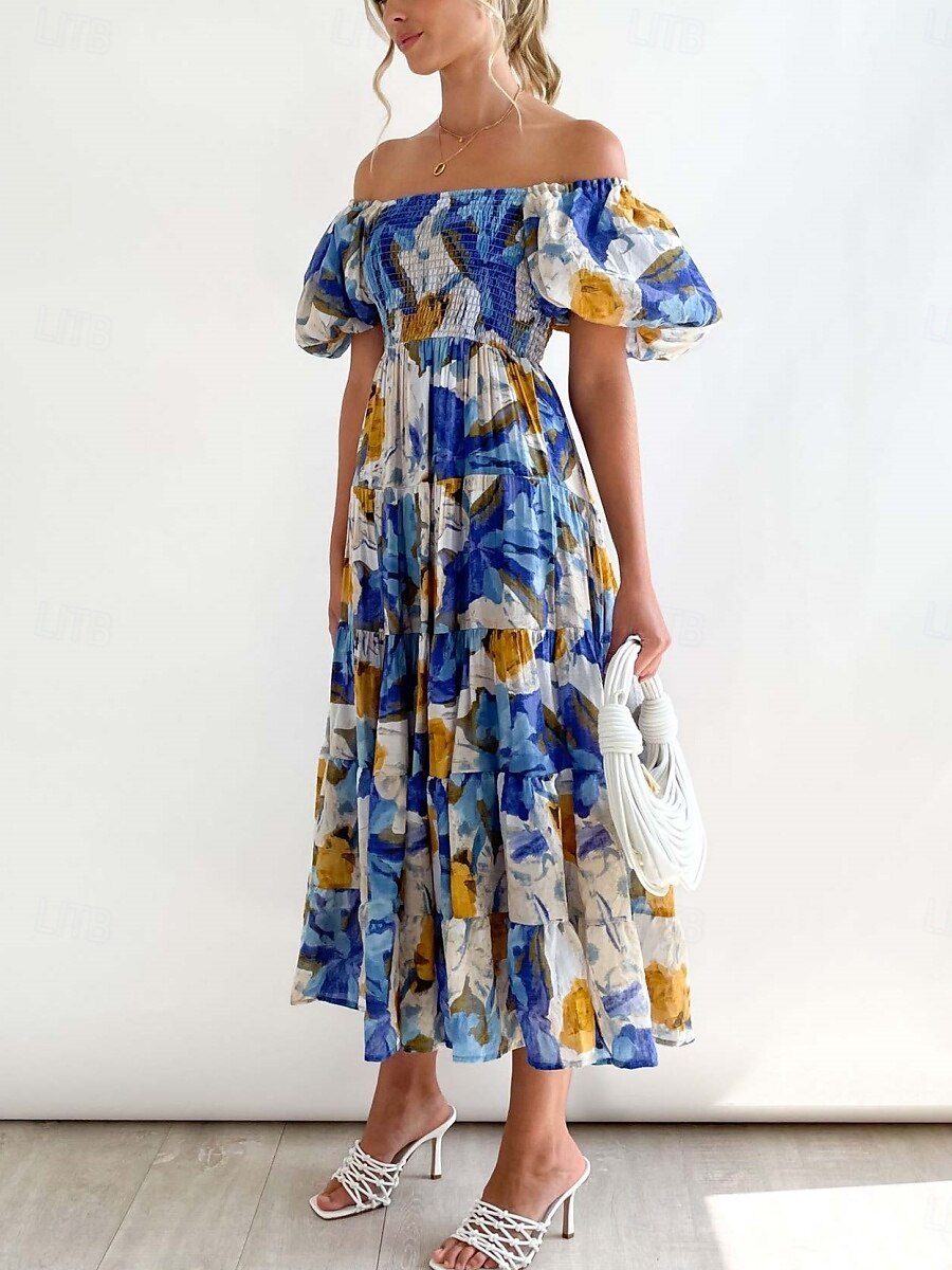 Femme Robe Maxi Robe casual Robe Évasée Robe Trapèze mode Décontractées Vacances du quotidien Standard Floral Manche Courte Epaules Dénudées Bleu Vert Eté de 2025 ? $36.99 –P5