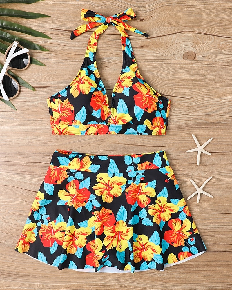 Femme Tankini Maillot De Bain Deux Pièces Dos Nu Maillots de Bain Floral Maillots de Bain Noir Jaune Respirable Séchage rapide Poids Léger Sans Manches - Natation Surf Plage Eté Printemps de 2025 ? $26.99 –P2