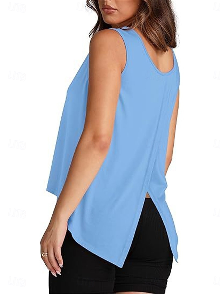 Dames Camisole Tanktop Effen Kleur Dagelijks Casual Mouwloze Crew Neck Regular Tops Dagelijks Print Khaki Lichtblauw Zomer 2025 - $21.99 –P1
