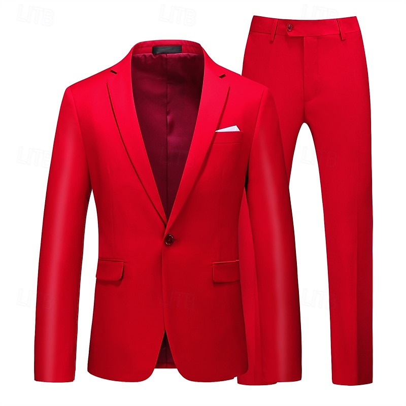 Men's Set Blazer Business Cocktail Party Wedding Party 2 Piece Fashion Casual Spring &  Fall Polyester Solid Color Buttons Pocket Comfortable Single Breasted Blazer Dark Yellow Black White Yellow 2025 - $113.99 –P20