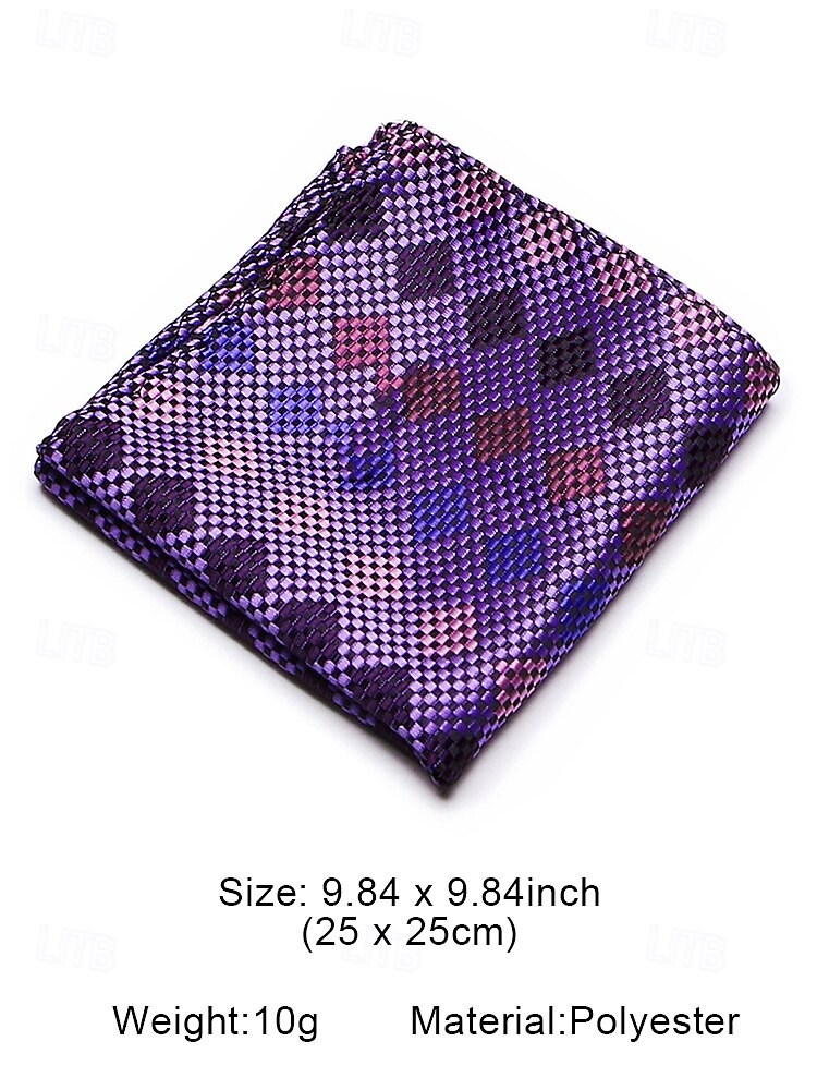Men's Purple Checkered Silk Tie and Pocket Square Set – Stylish and Elegant, Perfect for Weddings, Business and Formal Occasions 2025 - $14.99 –P5