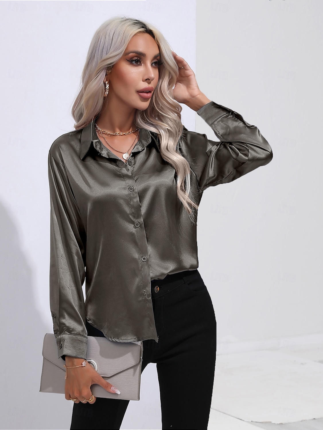 Women's Shirt Boho Shirt Dressy Tops Plain Casual Boho Long Sleeve Bishop Sleeve Shirt Collar Regular Tops Party Evening Wear Daily Evening Party Glitter Silver Black Yellow Red Royal Blue Summer 2025 - $25.99 –P13