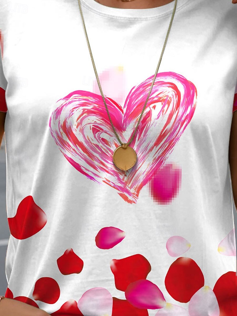 Valentinstag Damen T Shirt Herz Brautkleider schlicht Kurzarm Rundhalsausschnitt Normale Oberteile Täglich Bedruckt Rote Sommer 2025 - $19.99 –P3