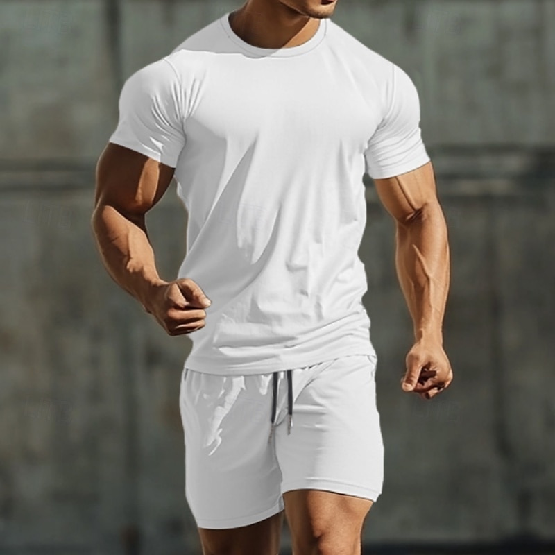 Férfi 2 darab Póló öltönyök Tracksuit Teniszing Rövid ujjú Rövid nadrág Terített nyak Nyár Színes Testedző Alkalmi 2 db Vakáció Hétköznapi viselet Sportruházat Fekete Fehér Zöld Férfi felső póló 2025 - $36.99 –P4