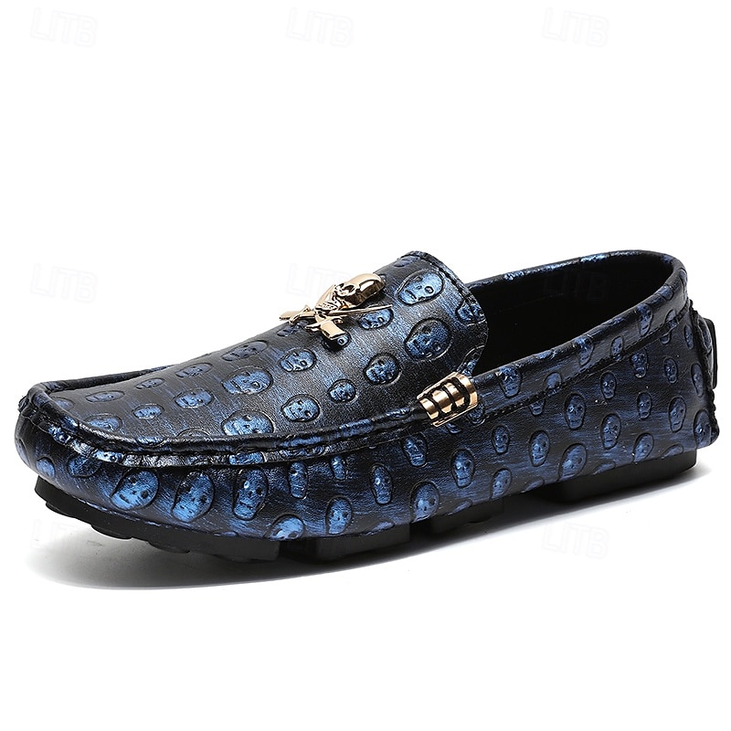 Men's Skull Pattern Slip-On Loafers - Faux Leather Casual Shoes with Metal Skull Detailing, Stylish Gothic Design for Parties and Everyday Wear 2025 - $46.99 –P2
