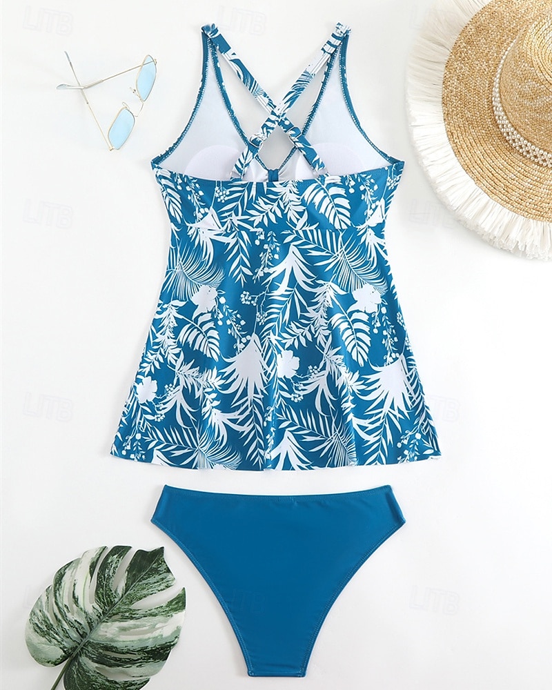 Dam Tankini Tvådelad baddräkt Djup V-hals Badkläder Badkläder Blå Andningsfunktion Snabb tork Lättvikt Ärmlös - Simmning Surfing Strand Sommar Vår Plusstorlekar 2025 - $25.99 –P3