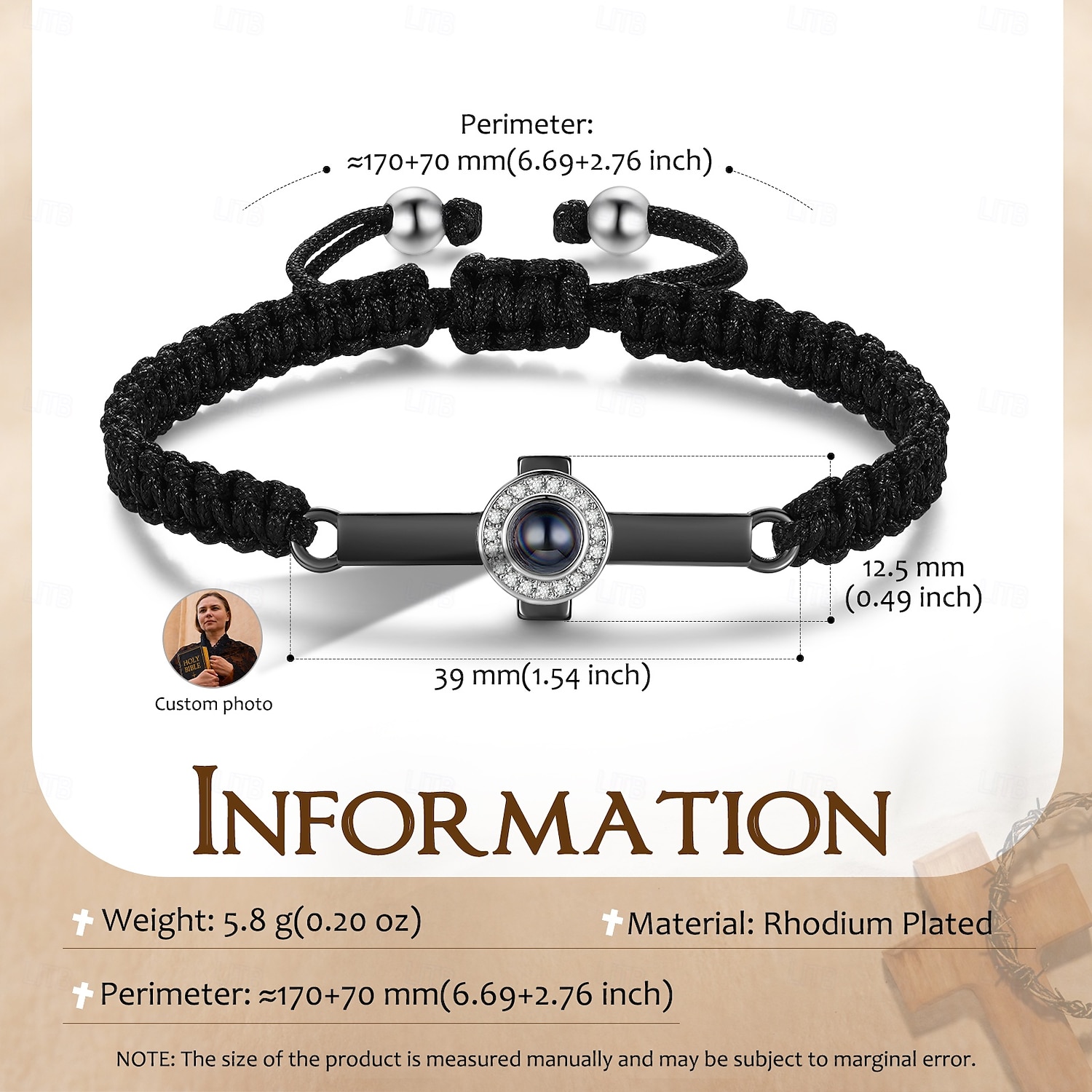 Bracciale incrociato personalizzato con pietra di proiezione fotografica - Miglior regalo per la mamma - Gioielli religiosi per famiglia o amici del 2025 a $34.99 –P1