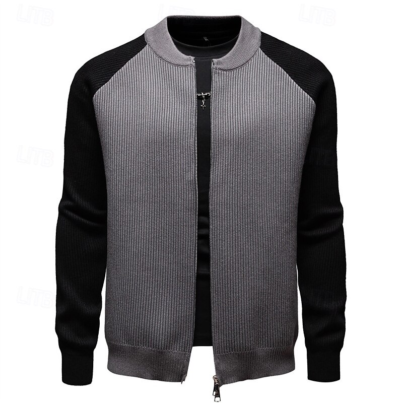 Herren übergangsjacke Collegejacke Täglich Tasche Ganzjahres Farbblock Mode Stehkragen Regulär Schwarz Weiß Grau Jacken 2025 - $49.99 –P13