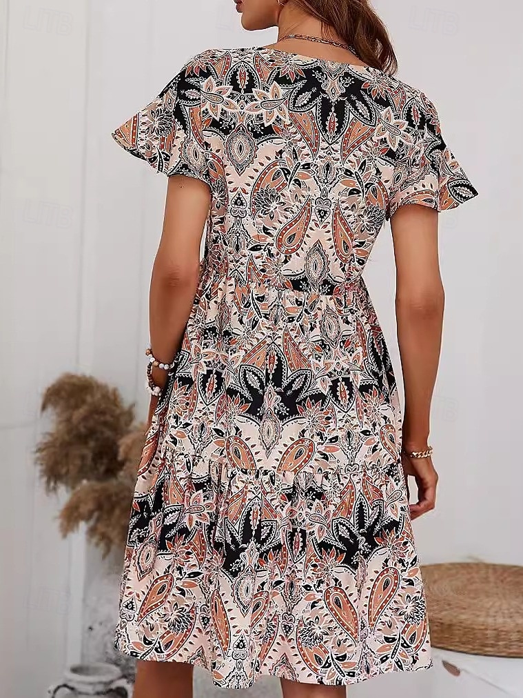 Pentru femei Rochie Lunga Rochie Maxi Rochie de epoca Rochie casual Rochie leagăn Rochie Boho Stilat Casual Vacanță Zilnic Potrivire Formă Floral Manșon scurt În V Roz Îmbujorat Caisă Vară Primăvară 2025 - $22.99 –P3