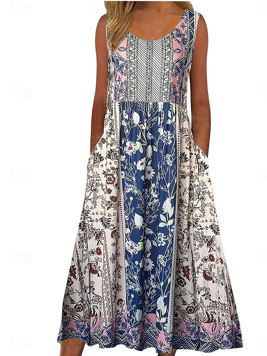 Női Midi ruha hétköznapi ruha Boho ruha Elegáns Szüret Stílusos Vakáció Napi Normál Grafika Ujjatlan Terített nyak Fekete Medence Szürke Világoskék Nyár Tavasz 2025 - $24.99 –P5