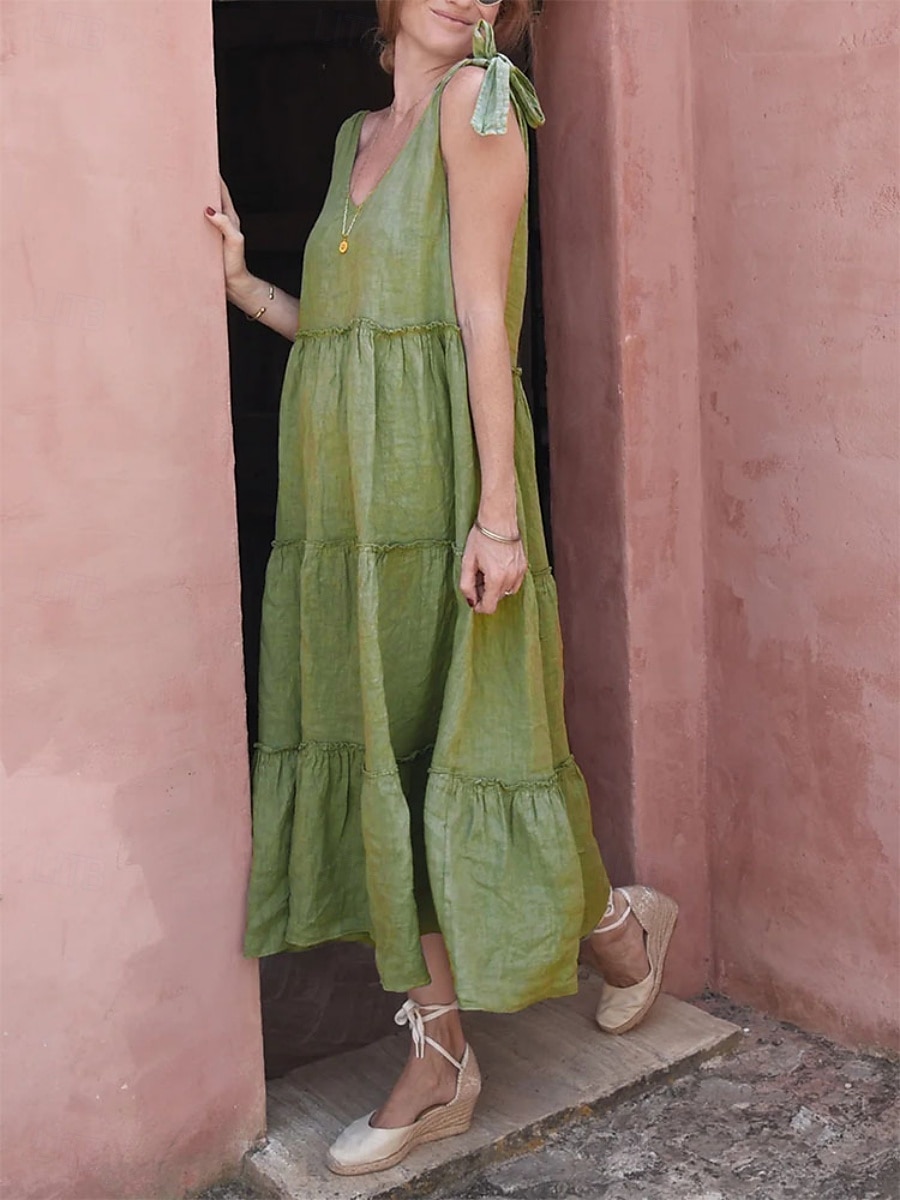 Pentru femei Rochie Maxi Rochii inspirate din in Rochie casual Rochie din Bumbac Rochie Slip De Bază Casual Vacanță Zilnic Fit regulat Simplu Fără manșon Cu Bretele În V Trifoi Vară 2025 - $36.99 –P8
