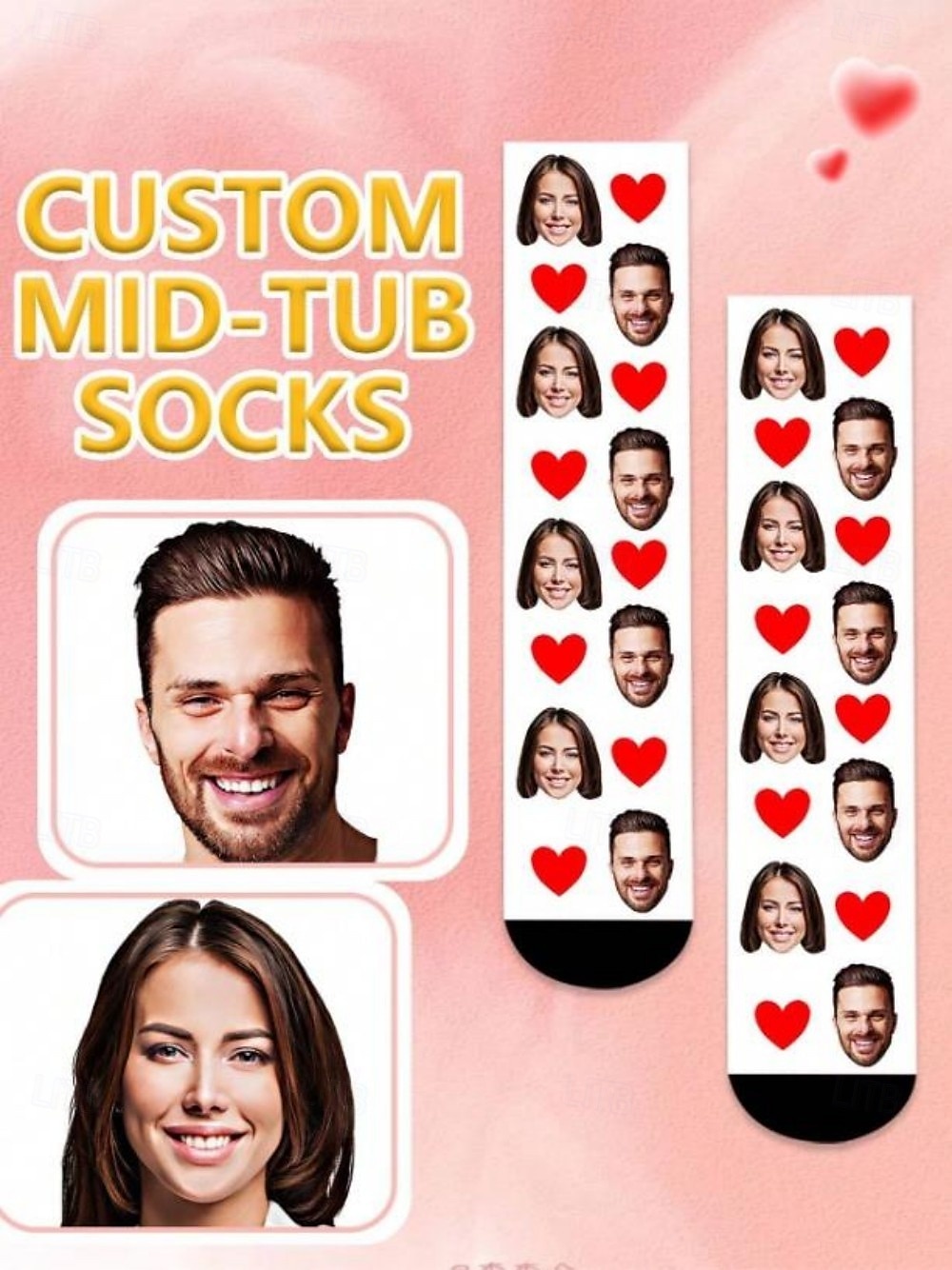 Personalized Face Socks, Custom Wedding Gift for Couple Photo Socks with Heart, Funny Crew Socks for Couple, Wedding's Gift, Birthday Gift, Christmas, Pets, Family, Graduation 2025 - $15.49 –P1