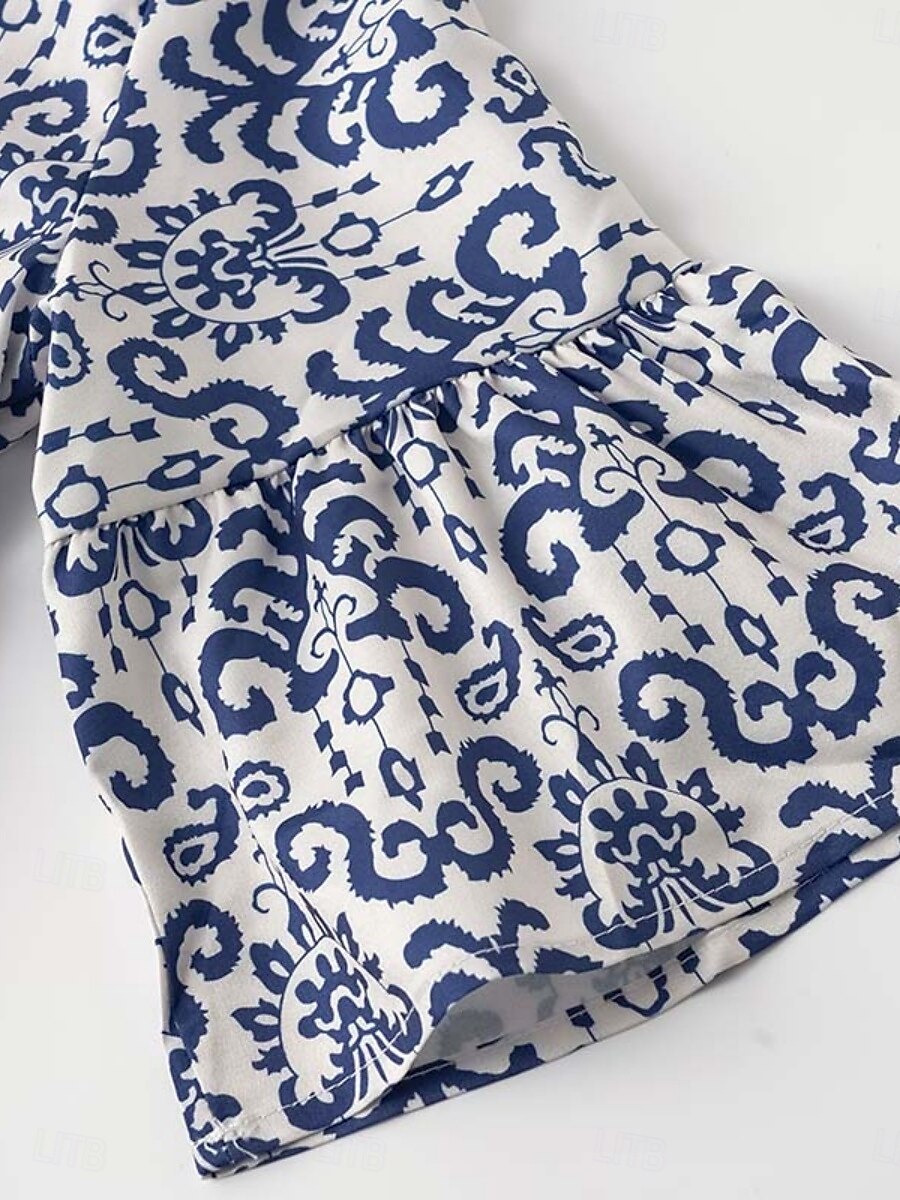 Damen Minikleid Casual kleid Boho Chic Kleider A Linie Kleid Boho-Kleid Böhmen Vintage Urlaub Täglich Regular Fit Blumen 3/4 Ärmel Gekerbter Hals Rosa Blau Sommer 2025 - $25.99 –P4