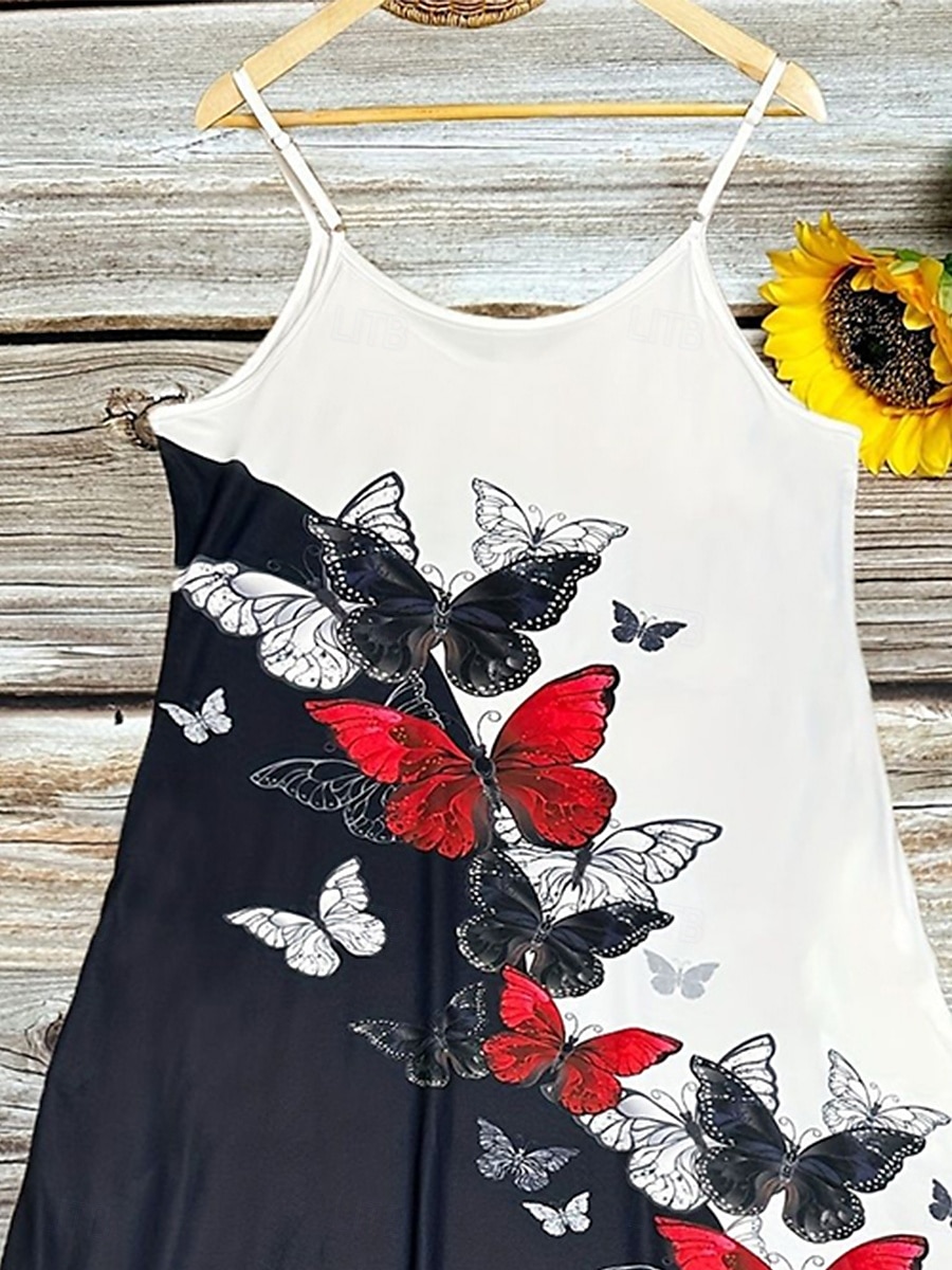 Damskie Sukienka midi Codzienne sukienki Sukienka A line Letnie sukienki Sukienka na ramiączkach Elegancki Codzienny Urlop Codzienny Regularny Motyl Bez rękawów Dekolt w kształcie litery U Czarny Lato 2025 - $28.99 –P5