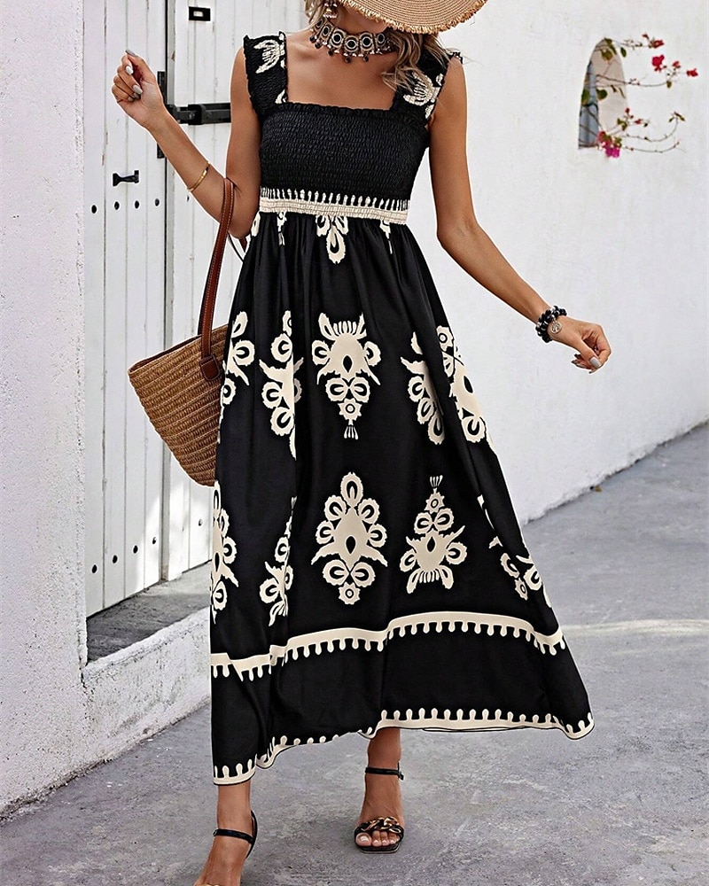 Femme robe longue Robe casual Robe Trapèze Robe d'été robe boheme Bohême Hawaïen mode Vacances du quotidien Rendez-vous Standard Graphic Sans Manches Col Carré Noir Rose Claire Rouge Vert Eté de 2025 ? $23.99 –P8
